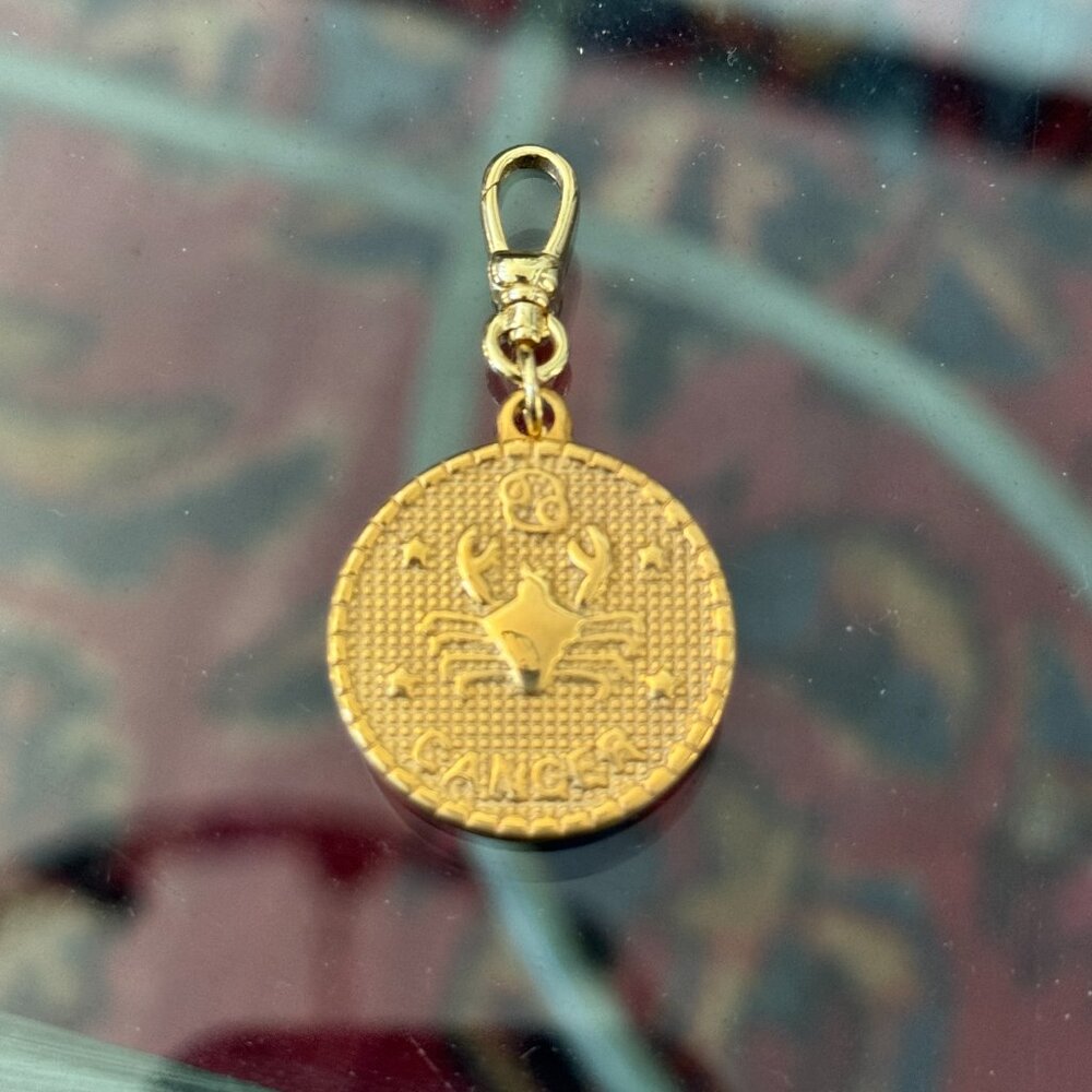 Cancer Pendant Charm Vintage Style Disc Circle w Lobster Clip NEW